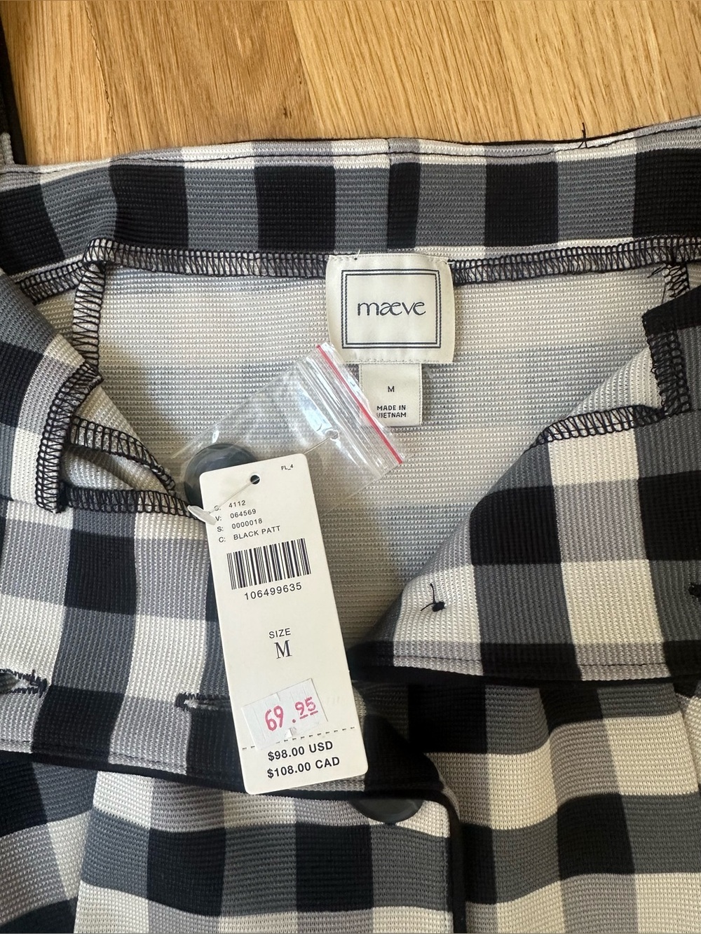 Anthropologie NWT Maeve Black & White Gingham Square-Neck Button-Front Tank - Picture 3 of 4